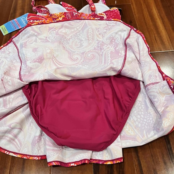 New NWT Swim Solutions Fuschia Pink Swim Dress One Piece Paisley‎ Print Sz 8 - Picture 9 of 12